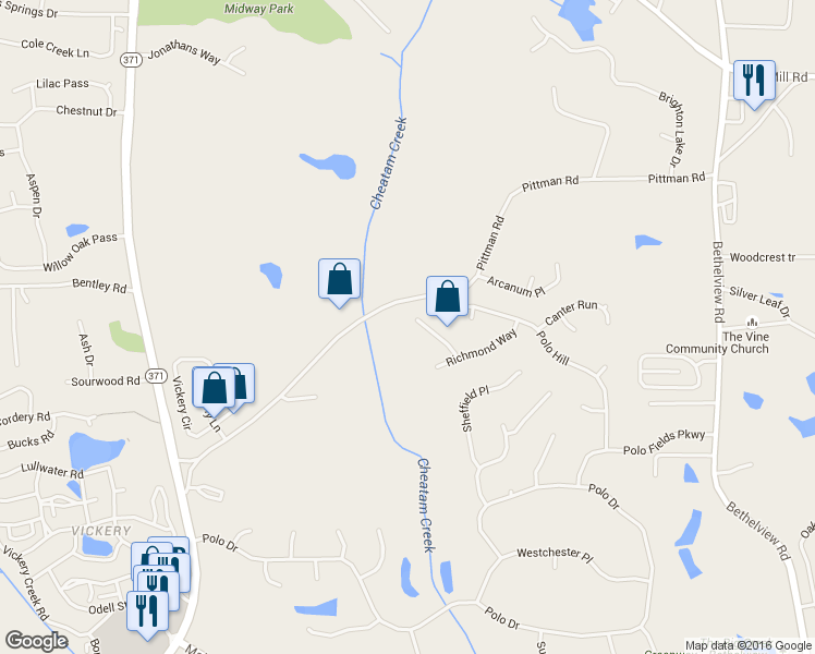 map of restaurants, bars, coffee shops, grocery stores, and more near 7475 Northampton Court in Cumming