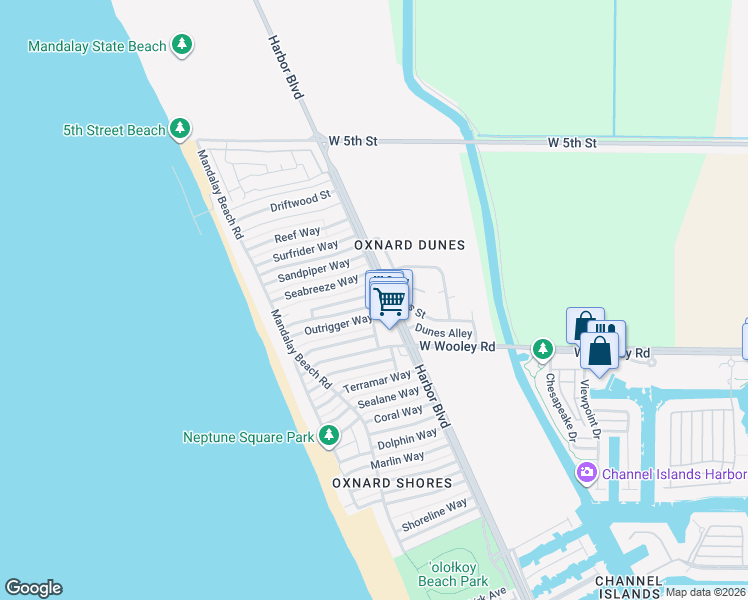 map of restaurants, bars, coffee shops, grocery stores, and more near 5113 Whitecap Street in Oxnard