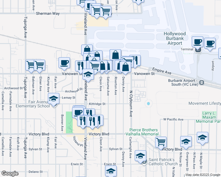 map of restaurants, bars, coffee shops, grocery stores, and more near 2 Satsuma Avenue in Los Angeles