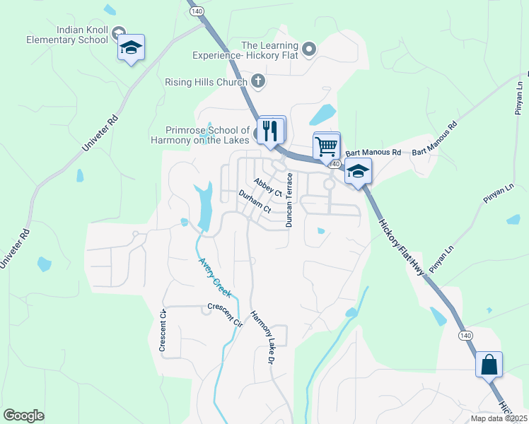 map of restaurants, bars, coffee shops, grocery stores, and more near 814 Durham Court in Canton