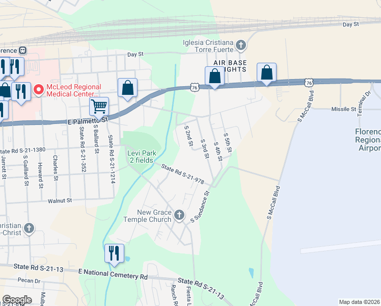 map of restaurants, bars, coffee shops, grocery stores, and more near 401 South 2nd Street in Florence