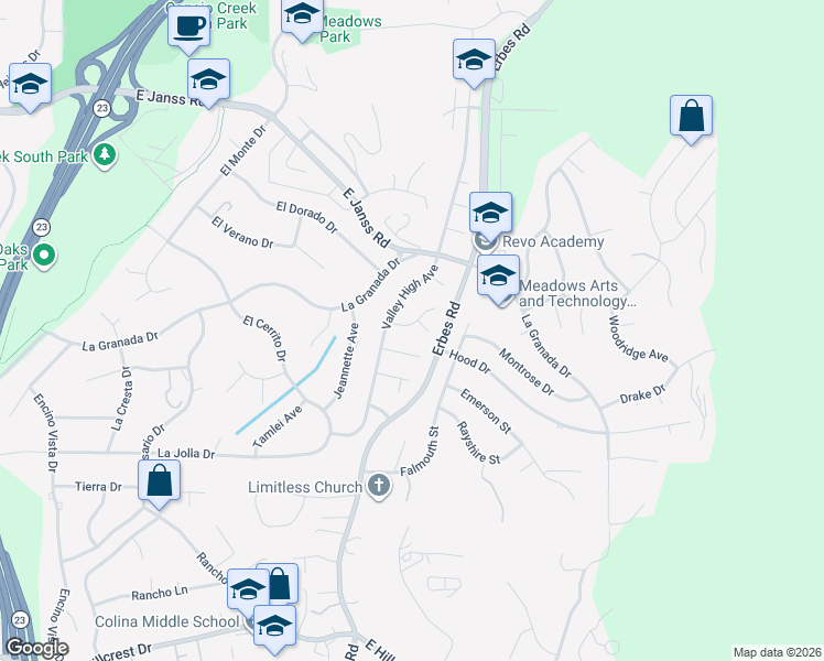 map of restaurants, bars, coffee shops, grocery stores, and more near 1754 Fisk Court in Thousand Oaks