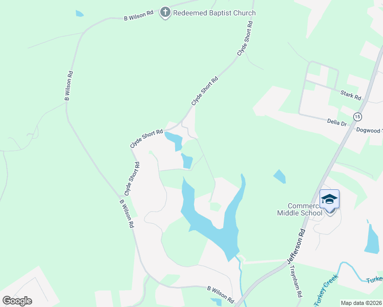map of restaurants, bars, coffee shops, grocery stores, and more near 22 Lake Vista Lane in Commerce