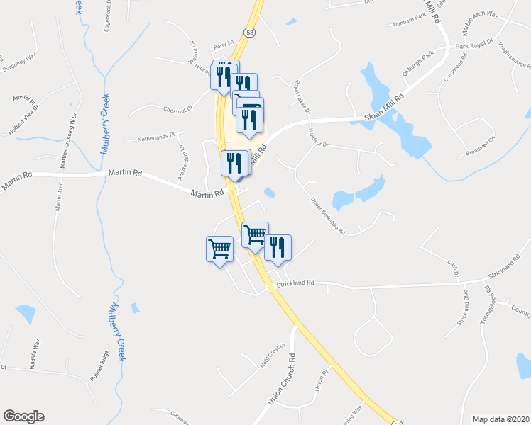 map of restaurants, bars, coffee shops, grocery stores, and more near 4226 Holcomb Circle in Flowery Branch