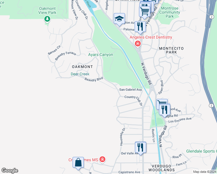 map of restaurants, bars, coffee shops, grocery stores, and more near 3033 San Gabriel Avenue in Glendale