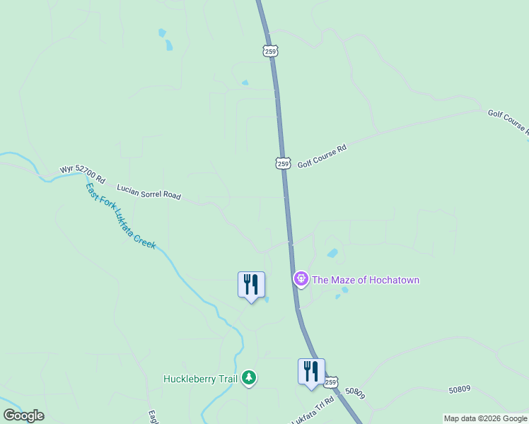 map of restaurants, bars, coffee shops, grocery stores, and more near 46 E.G. Lane in Broken Bow