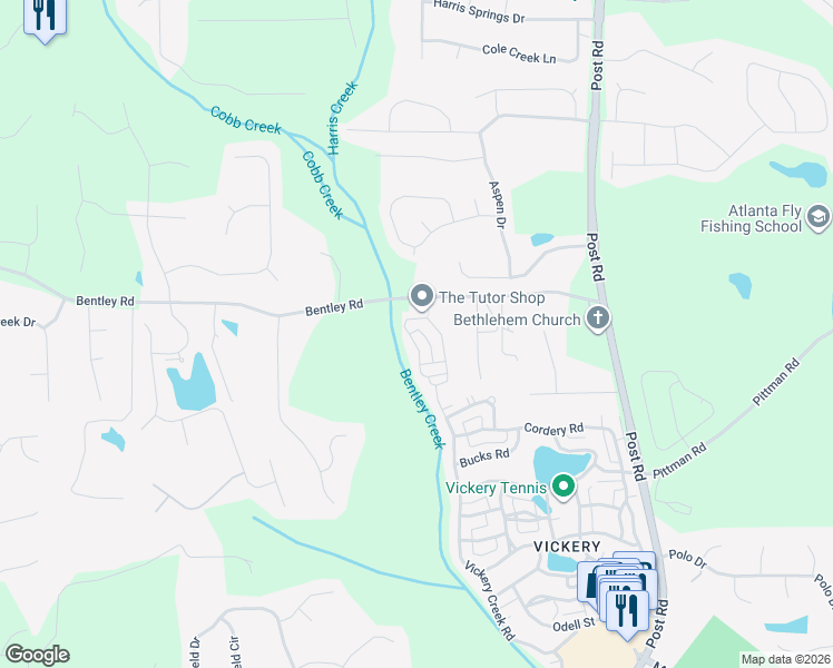 map of restaurants, bars, coffee shops, grocery stores, and more near 7315 Samples Field Road in Cumming