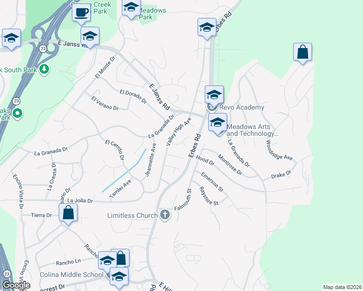 map of restaurants, bars, coffee shops, grocery stores, and more near 1754 Fisk Court in Thousand Oaks