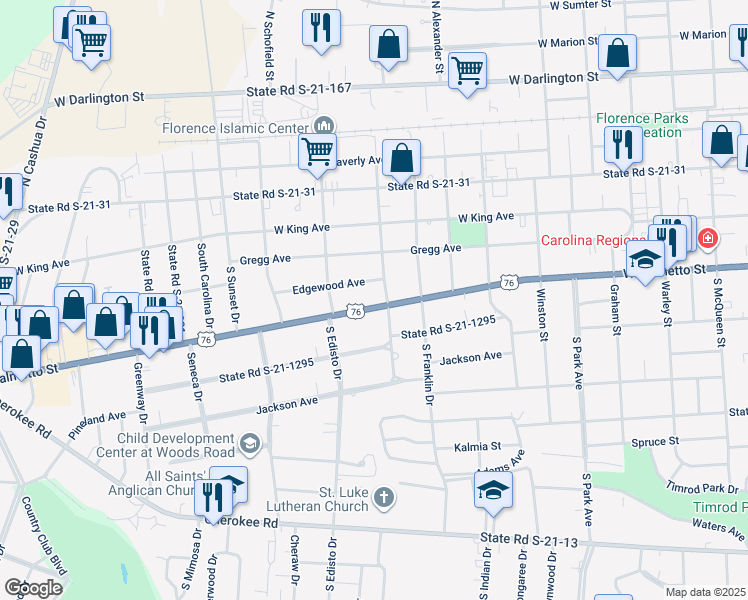 map of restaurants, bars, coffee shops, grocery stores, and more near 1113 West Palmetto Street in Florence
