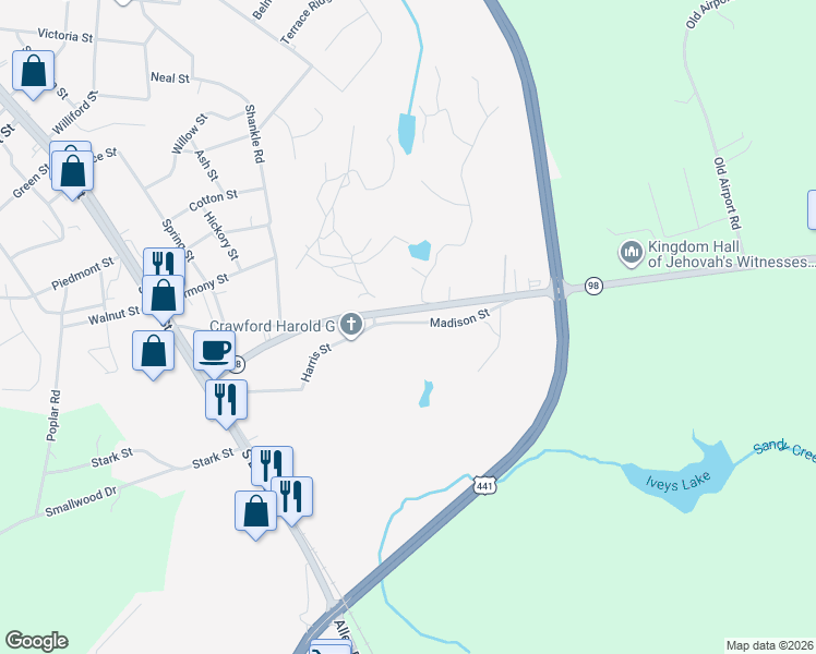 map of restaurants, bars, coffee shops, grocery stores, and more near 492 Ila Road in Commerce