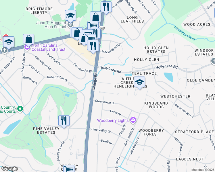 map of restaurants, bars, coffee shops, grocery stores, and more near 4607 Bentley Dr in Wilmington