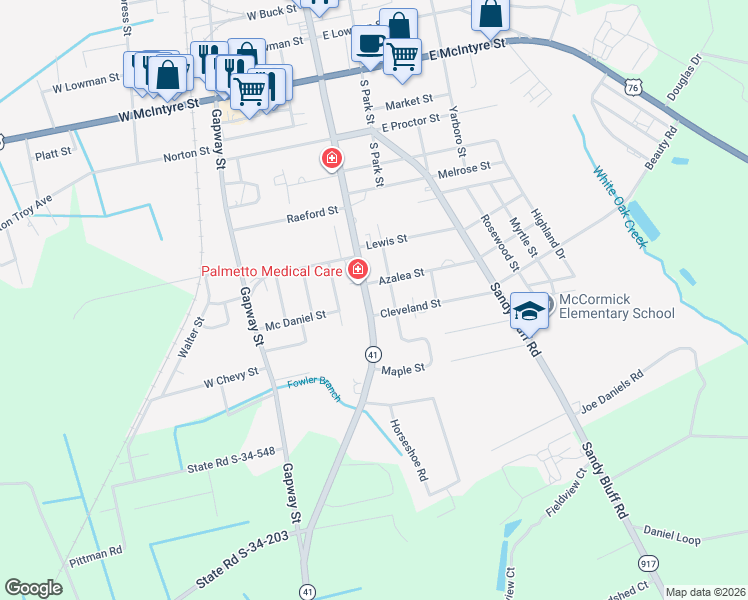 map of restaurants, bars, coffee shops, grocery stores, and more near 1003 South Main Street in Mullins