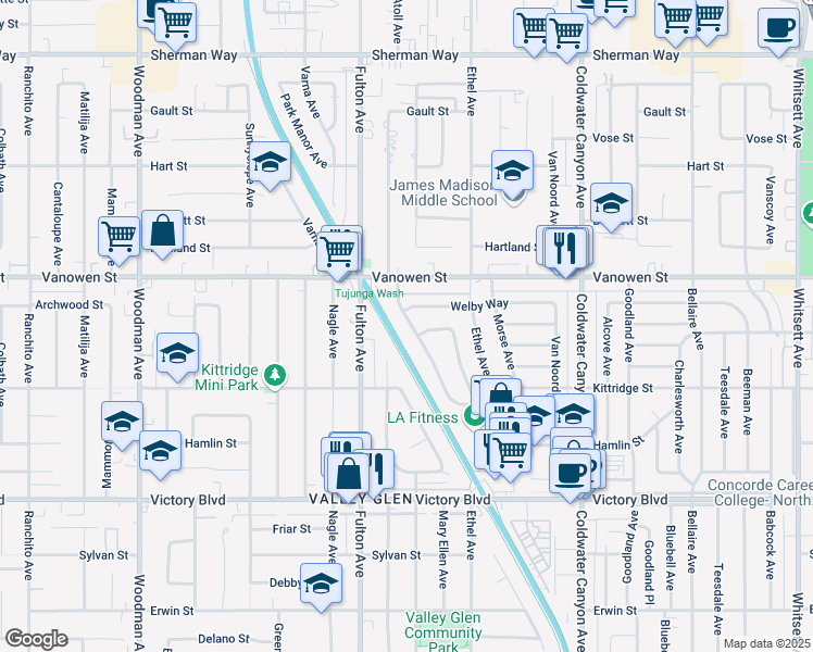 map of restaurants, bars, coffee shops, grocery stores, and more near 2 Atoll Avenue in Los Angeles