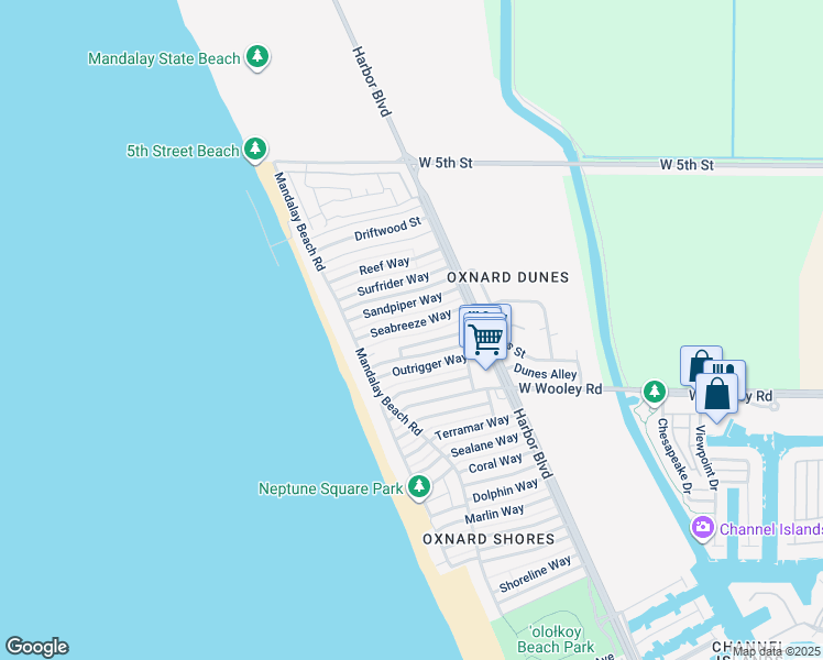 map of restaurants, bars, coffee shops, grocery stores, and more near 5230 Seabreeze Way in Oxnard