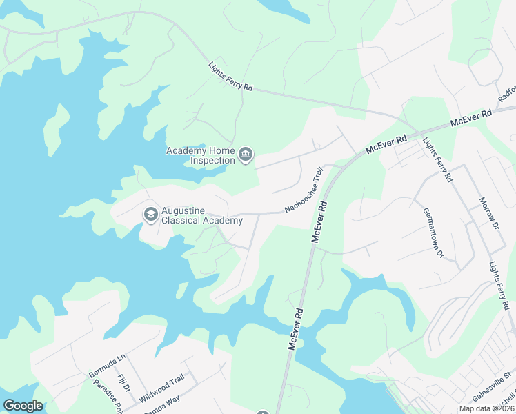 map of restaurants, bars, coffee shops, grocery stores, and more near 5934 Nachoochee Trail in Flowery Branch