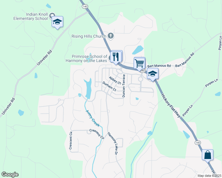 map of restaurants, bars, coffee shops, grocery stores, and more near 213 Harmony Lake Drive in Canton