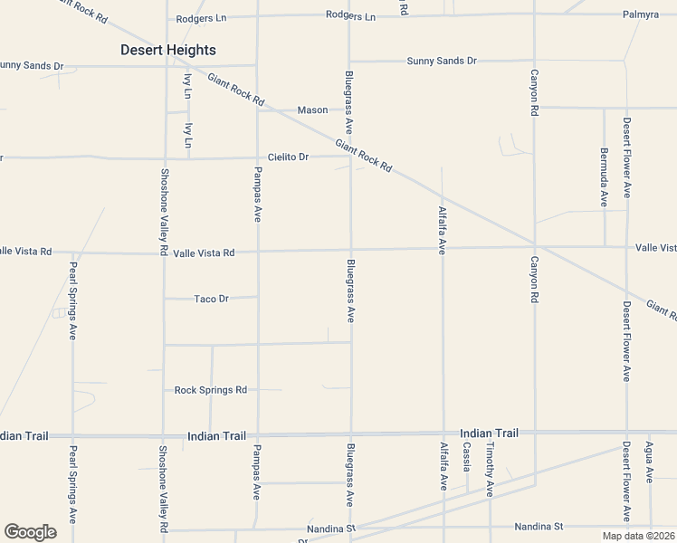 map of restaurants, bars, coffee shops, grocery stores, and more near 3334 Bluegrass Avenue in Twentynine Palms