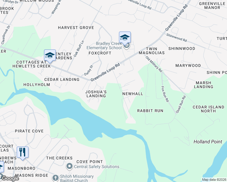 map of restaurants, bars, coffee shops, grocery stores, and more near 6308 Head Road in Wilmington