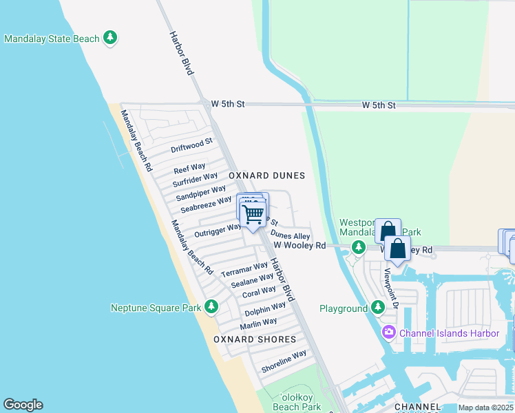 map of restaurants, bars, coffee shops, grocery stores, and more near 923 Dunes Street in Oxnard