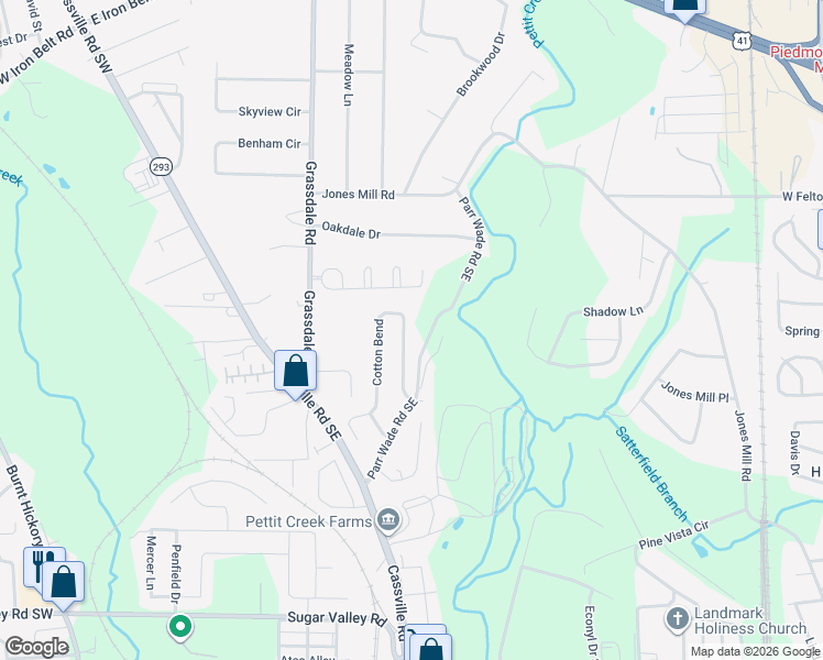 map of restaurants, bars, coffee shops, grocery stores, and more near 23 Cotton Bend in Cartersville