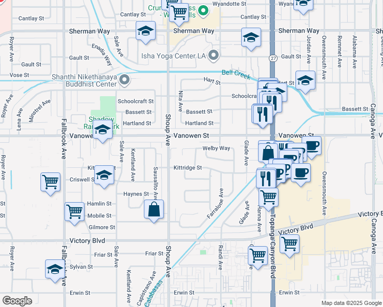 map of restaurants, bars, coffee shops, grocery stores, and more near 6719 Rudnick Avenue in Los Angeles