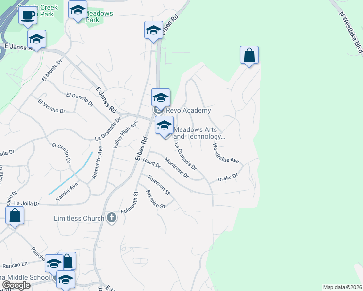 map of restaurants, bars, coffee shops, grocery stores, and more near 2119 La Granada Drive in Thousand Oaks