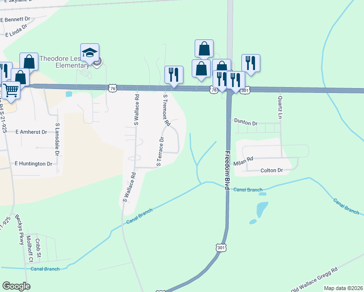 map of restaurants, bars, coffee shops, grocery stores, and more near 304 South Tremont Road in Florence