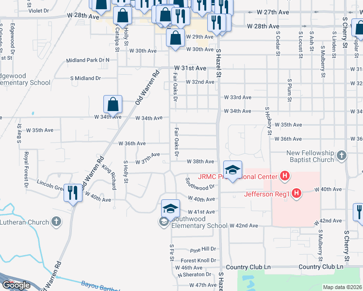 map of restaurants, bars, coffee shops, grocery stores, and more near 2407 West 37th Avenue in Pine Bluff