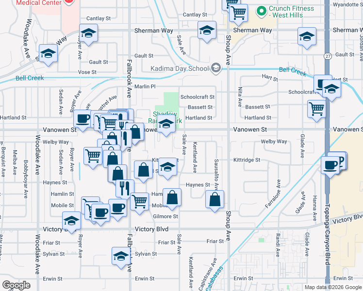 map of restaurants, bars, coffee shops, grocery stores, and more near 6701 Sale Avenue in Los Angeles
