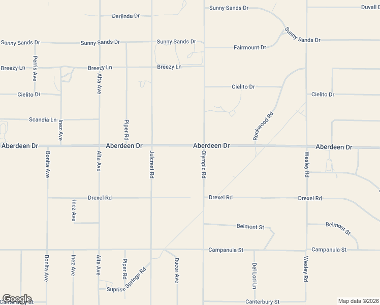 map of restaurants, bars, coffee shops, grocery stores, and more near 60045 Aberdeen Drive in Joshua Tree