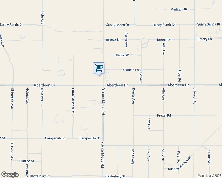 map of restaurants, bars, coffee shops, grocery stores, and more near 59347 Aberdeen Drive in Yucca Valley