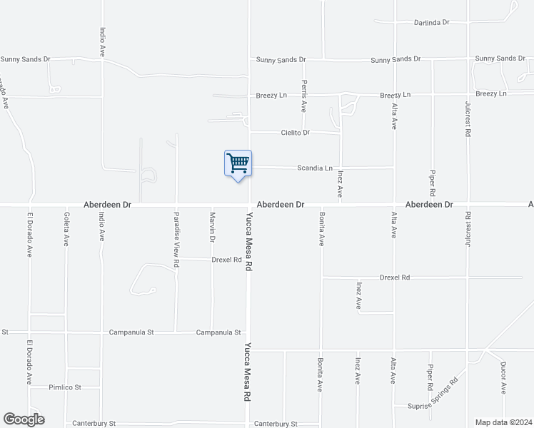 map of restaurants, bars, coffee shops, grocery stores, and more near 59347 Aberdeen Drive in Yucca Valley