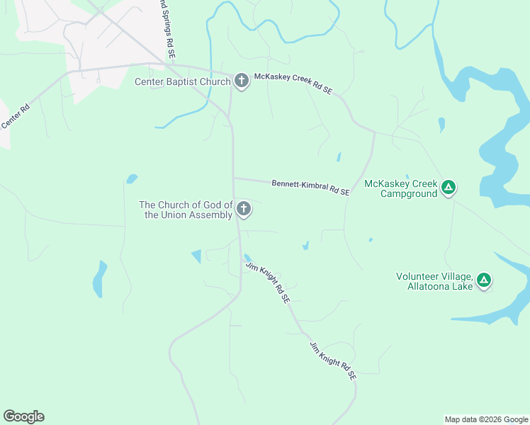 map of restaurants, bars, coffee shops, grocery stores, and more near 40 Luther Knight Road Southeast in Cartersville