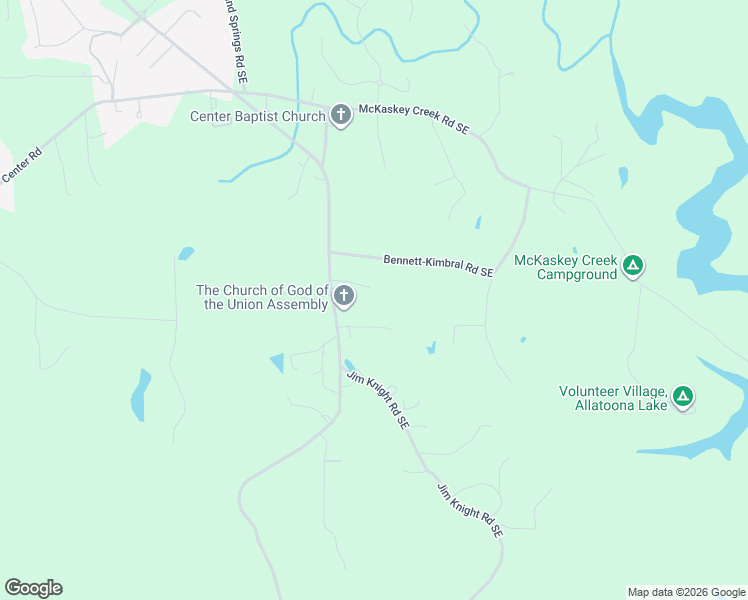 map of restaurants, bars, coffee shops, grocery stores, and more near 40 Luther Knight Road Southeast in Cartersville