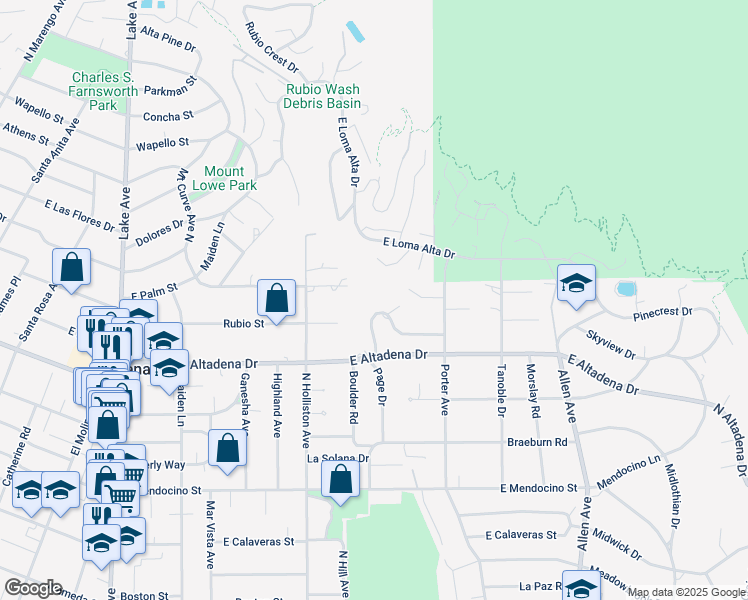 map of restaurants, bars, coffee shops, grocery stores, and more near 1437 Crest Drive in Altadena