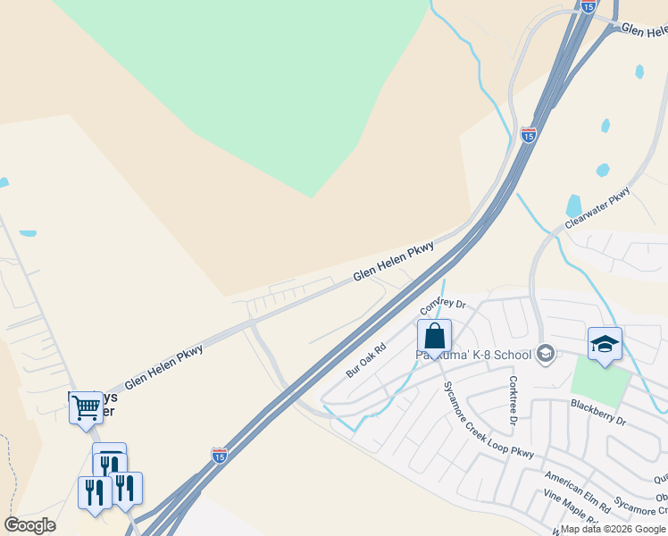 map of restaurants, bars, coffee shops, grocery stores, and more near 3344 Glen Helen Parkway in San Bernardino