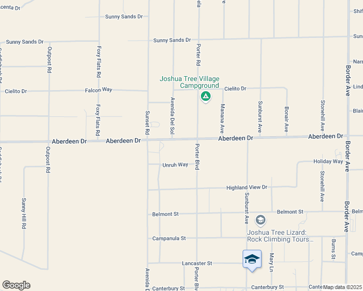map of restaurants, bars, coffee shops, grocery stores, and more near 61829 Aberdeen Drive in Joshua Tree