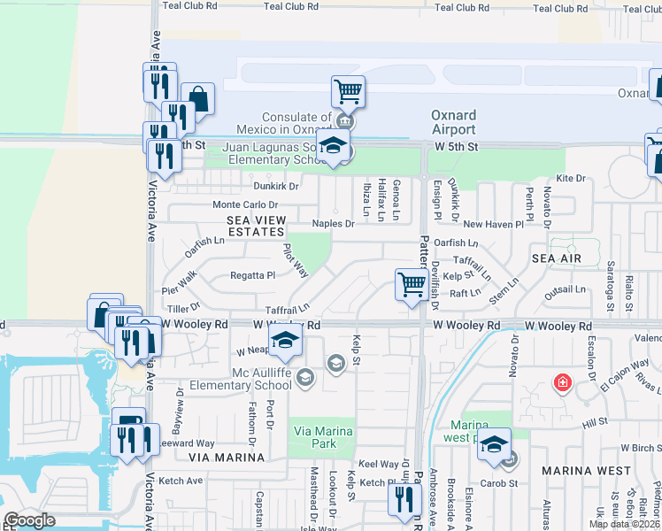 map of restaurants, bars, coffee shops, grocery stores, and more near 960 Offshore St in Oxnard