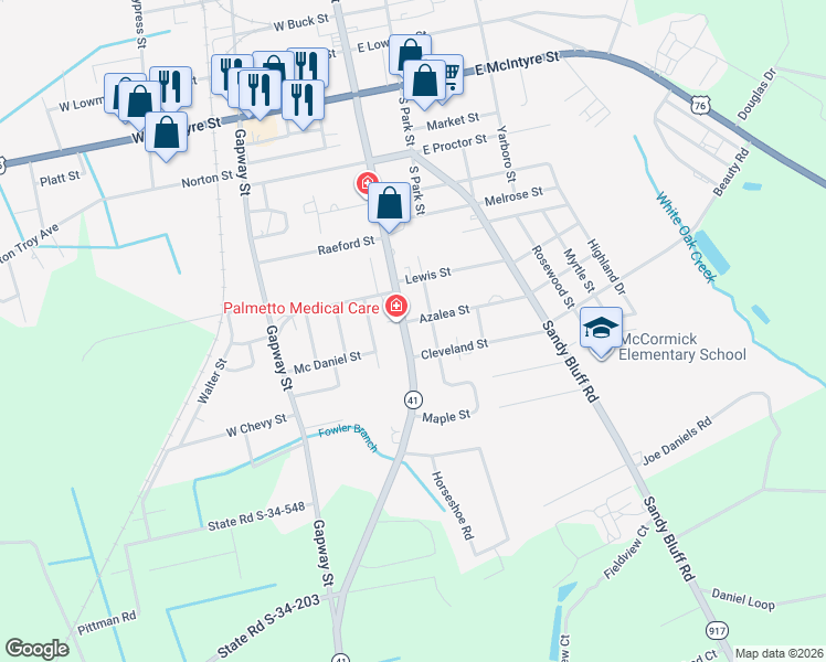 map of restaurants, bars, coffee shops, grocery stores, and more near 1003 South Main Street in Mullins
