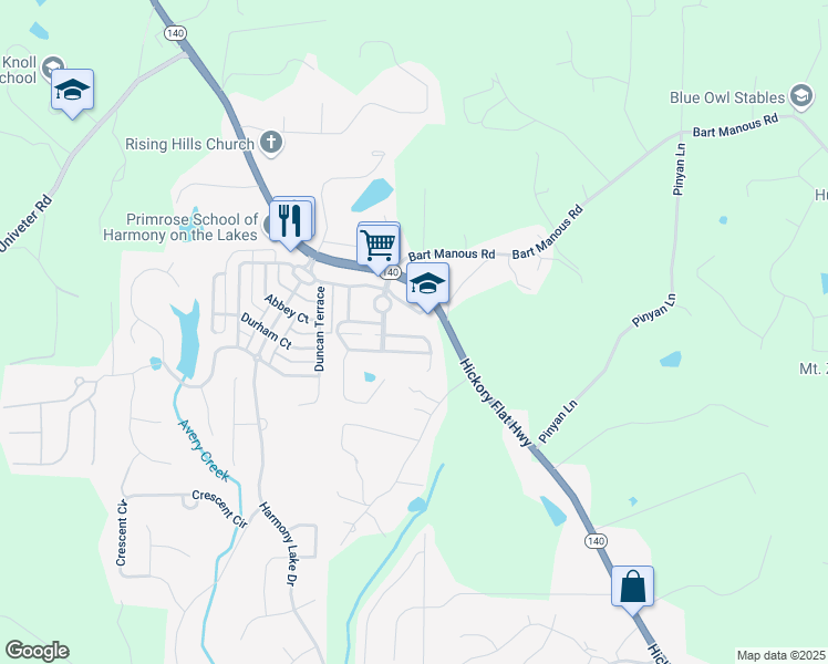 map of restaurants, bars, coffee shops, grocery stores, and more near 423 Royal Crescent Lane East in Canton