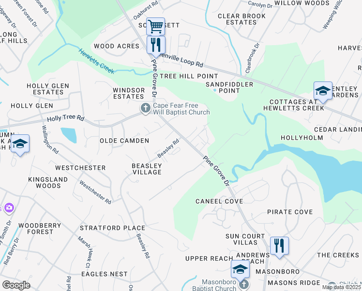 map of restaurants, bars, coffee shops, grocery stores, and more near 2640 Broadbill Lane in Wilmington
