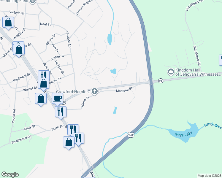 map of restaurants, bars, coffee shops, grocery stores, and more near 492 Ila Road in Commerce