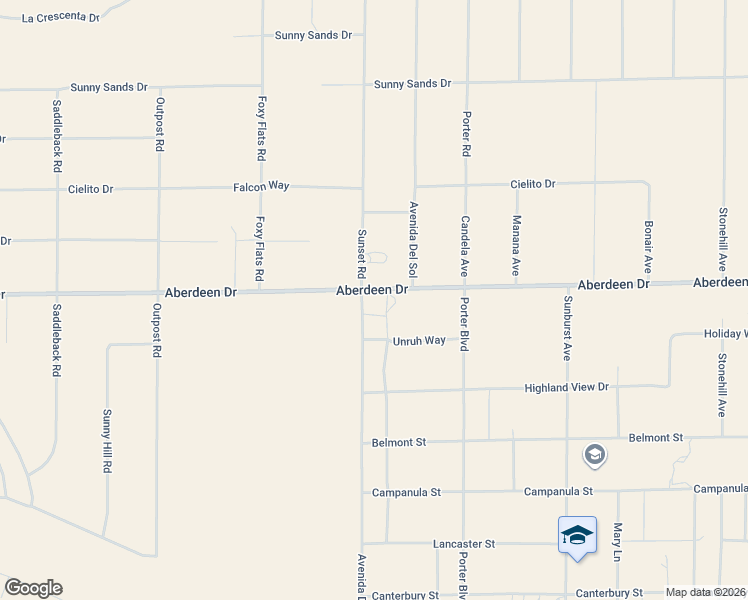 map of restaurants, bars, coffee shops, grocery stores, and more near Aberdeen Drive in Yucca Valley