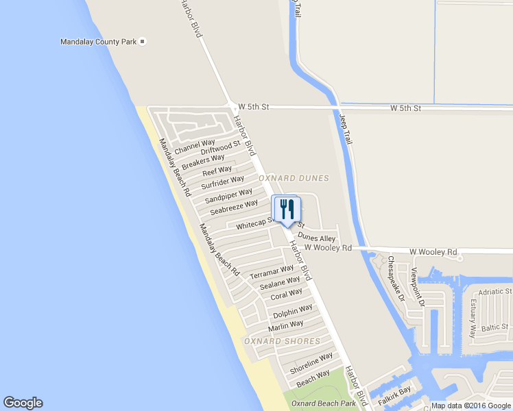 map of restaurants, bars, coffee shops, grocery stores, and more near 5130 Seabreeze Way in Oxnard