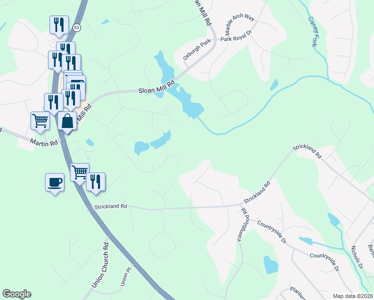 map of restaurants, bars, coffee shops, grocery stores, and more near 4827 Upper Berkshire Road in Flowery Branch
