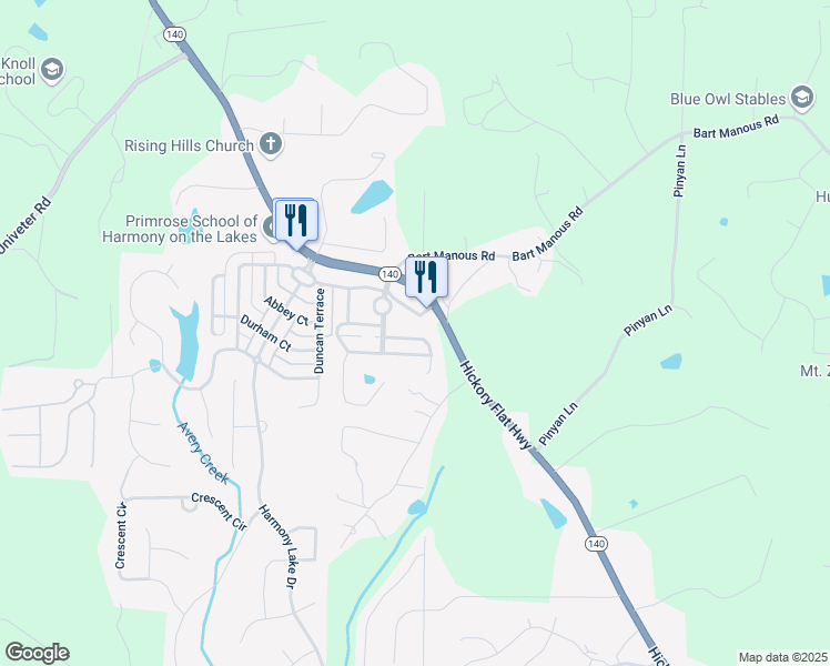 map of restaurants, bars, coffee shops, grocery stores, and more near 423 Royal Crescent Lane East in Canton