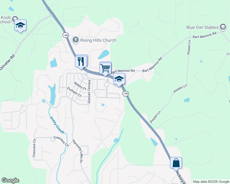 map of restaurants, bars, coffee shops, grocery stores, and more near 421 Royal Crescent Lane East in Canton