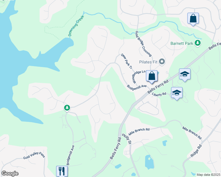 map of restaurants, bars, coffee shops, grocery stores, and more near 146 Cedar Woods Trail in Canton
