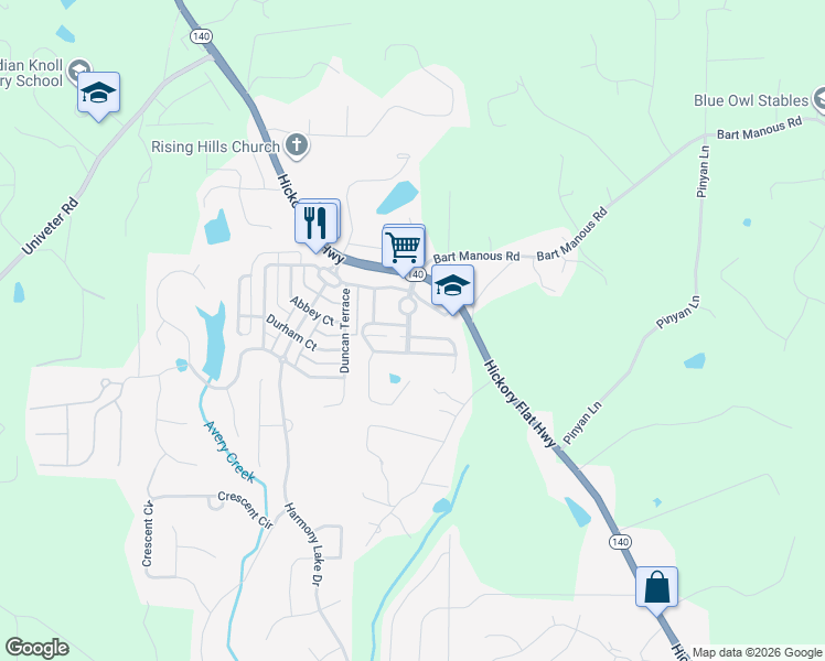 map of restaurants, bars, coffee shops, grocery stores, and more near 401 Royal Crescent Lane East in Canton
