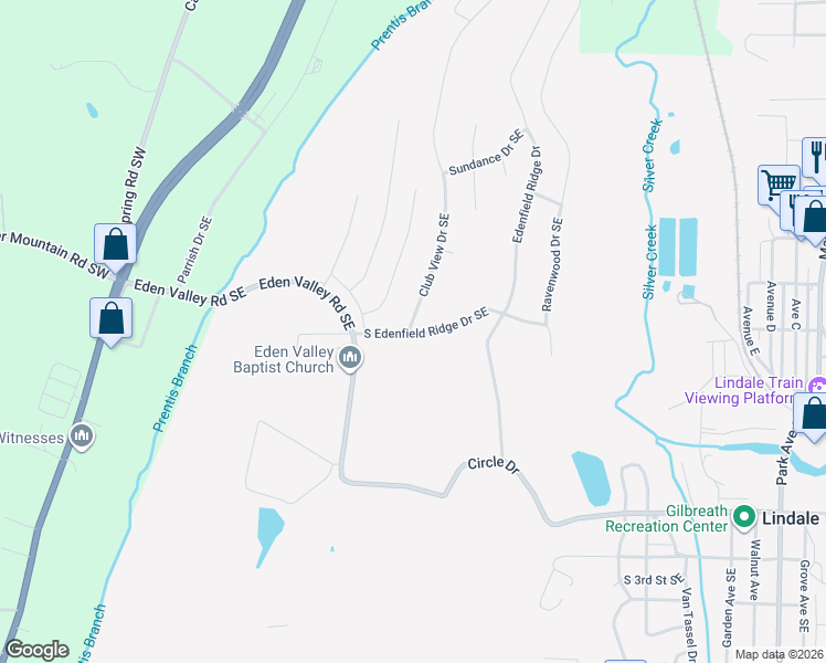map of restaurants, bars, coffee shops, grocery stores, and more near 1 Club View Drive Southeast in Rome